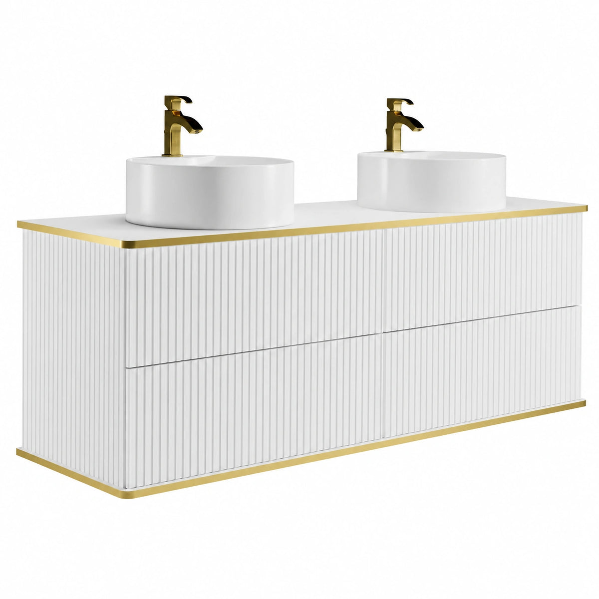 Ensemble de meubles de salle de bain, avec tiroirs, coloris blanc et doré, pour la salle de bain