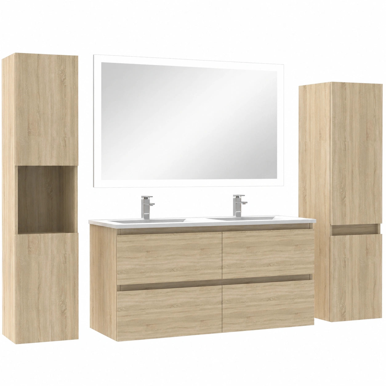 Ensemble de meubles de salle de bain, en chêne, avec rangement, pour la salle de bain