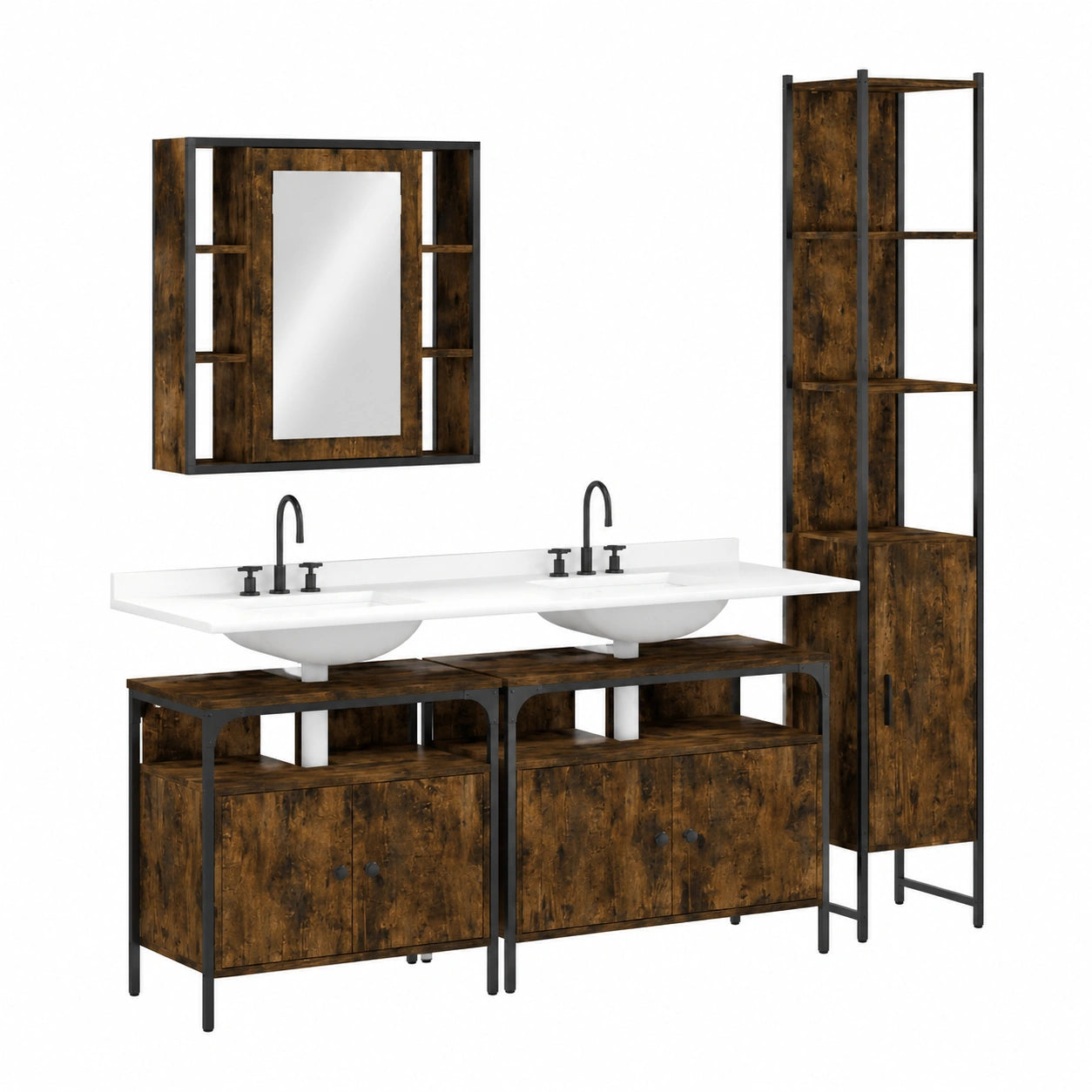 Armoire, en chêne et acier, réglable, avec rangement, avec tiroirs, 4 pièces, pour la chambre