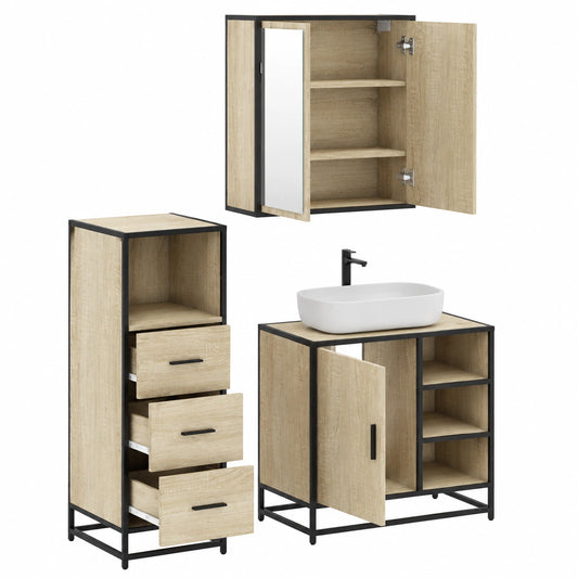 Armoire, en chêne et métal, avec rangement, avec étagères, 3 pièces, pour la chambre