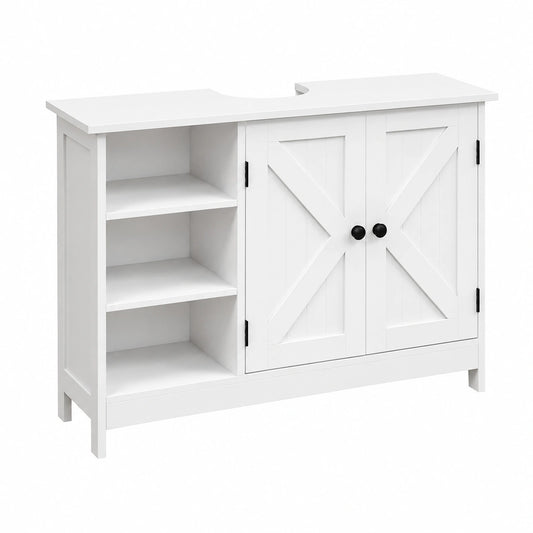 Ensemble de meubles de salle de bain, réglable, avec étagères, avec portes, 90 x 30 x 60 cm, coloris blanc, pour la salle de bain
