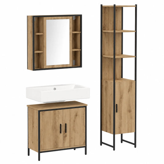 Ensemble de meubles de salle de bain, 3 pièces, avec rangement, avec portes, coloris marron, 33 x 33 x 185,5 cm, pour la salle de bain