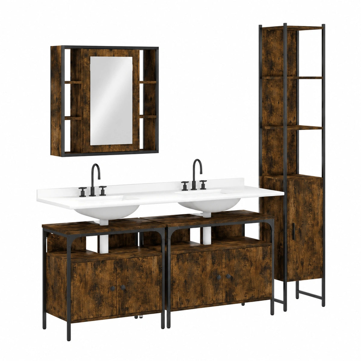 Armoire, en chêne et acier, réglable, avec rangement, avec tiroirs, 4 pièces, pour la chambre