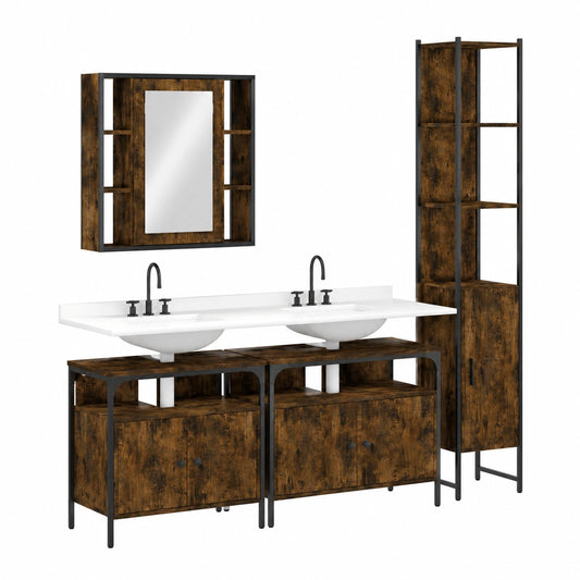 Armoire, en chêne et acier, réglable, avec rangement, avec tiroirs, 4 pièces, pour la chambre