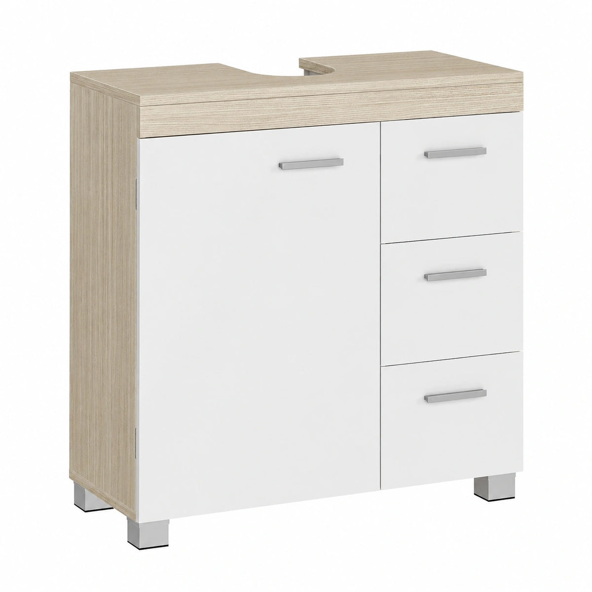 Ensemble de meubles de salle de bain, avec tiroirs, avec portes, coloris blanc et beige, 30 x 70 x 64 cm, pour la salle de bain